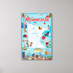 Impressão Em Tela Mapa dos desenhos animados de Minnesota