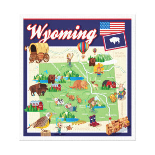 Impressão Em Tela Mapa dos desenhos animados de Wyoming