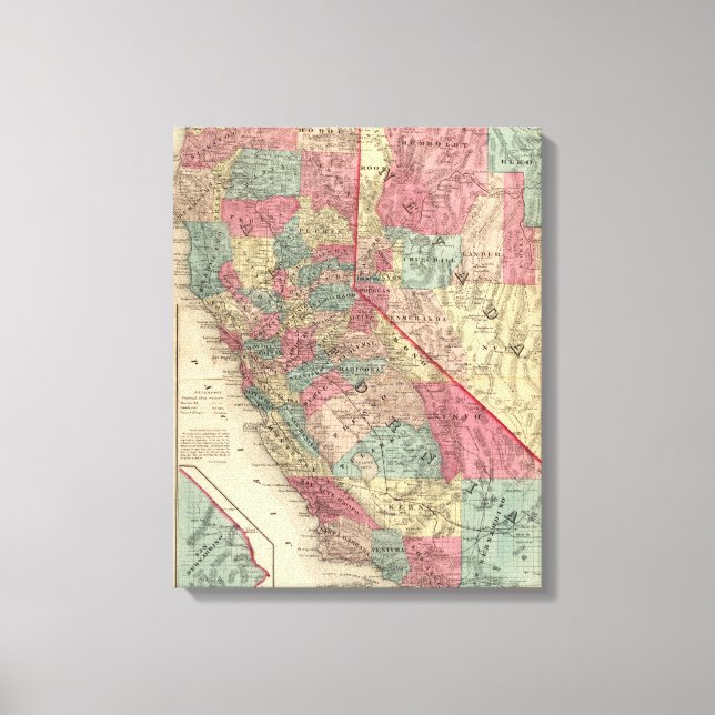 Impressão Em Tela Mapa dos Estados da Califórnia e de Nevada (Frente)