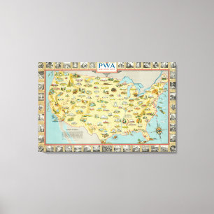 Impressão Em Tela Mapa dos Estados Unidos