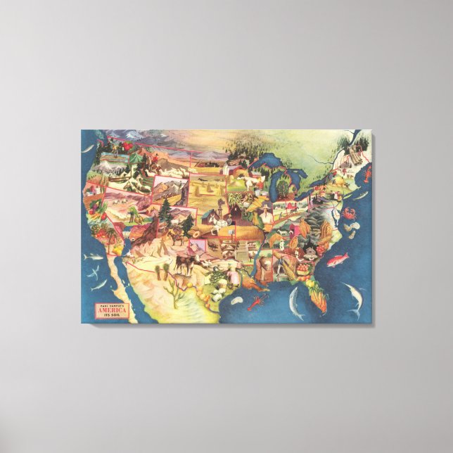 Impressão Em Tela Mapa dos Estados Unidos - Agricultura Americana (Frente)