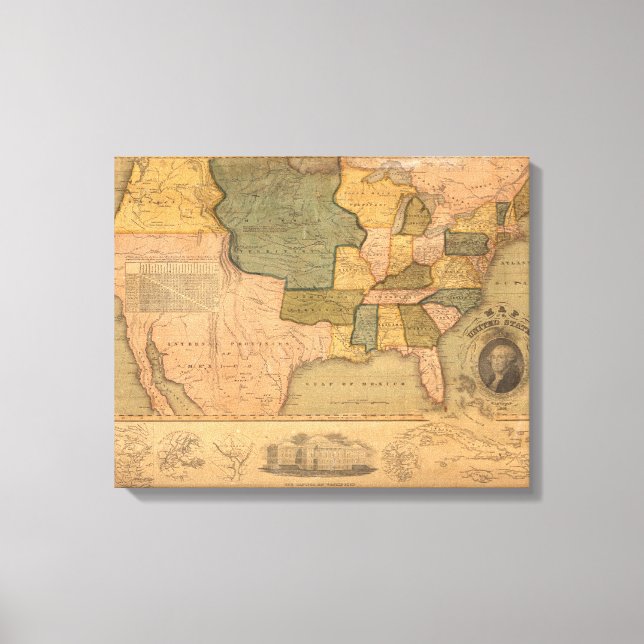 Impressão Em Tela Mapa dos Estados Unidos com George Washington (Frente)