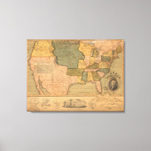 Impressão Em Tela Mapa dos Estados Unidos com George Washington