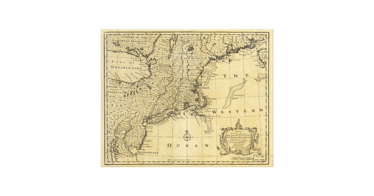 Impressão Em Tela Mapa dos Estados Unidos da América (1783
