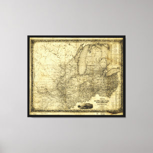 Impressão Em Tela Mapa dos Estados Unidos de Midwest (c 1840)