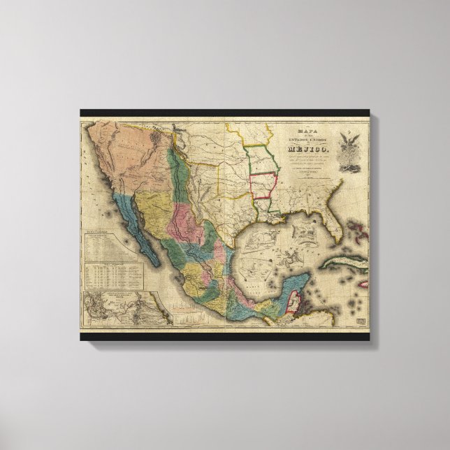 Impressão Em Tela Mapa dos Estados Unidos do México (1847) (Frente)