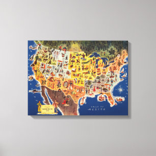 Impressão Em Tela Mapa dos Estados Unidos - férias e jogo