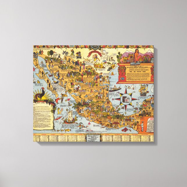 Impressão Em Tela Mapa dos Estados Unidos Mexicanos (Frente)