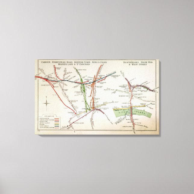 Impressão Em Tela Mapa dos transportes de Londres, c.1915 (Frente)