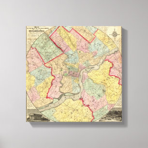 Impressão Em Tela Mapa em torno da cidade de Philadelphfia