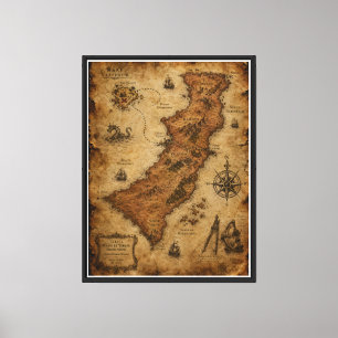 Impressão Em Tela Mapa Fantástico Antigo — Karnor e Draegar