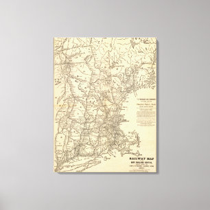 Impressão Em Tela Mapa ferroviário dos Estados da Nova Inglaterra