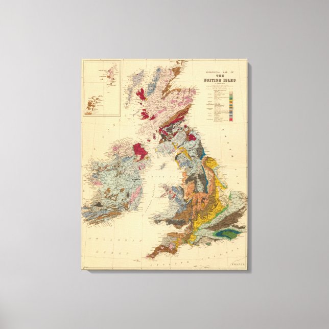 Impressão Em Tela Mapa geológico, Ilhas Britânicas (Frente)