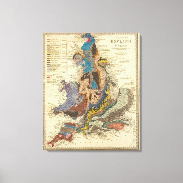 Impressão Em Tela Mapa geológico, Inglaterra, País de Gales (Frente)
