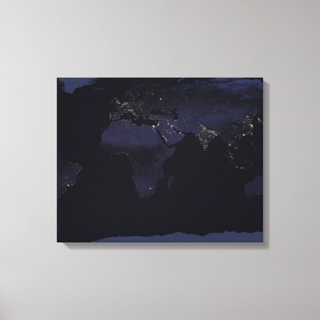 Impressão Em Tela Mapa Global das Luzes da Cidade da Terra à Noite. (Frente)