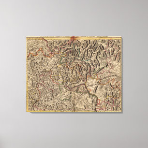 Impressão Em Tela Mapa gravado do vale de Rhine River