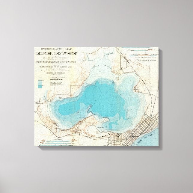 Impressão Em Tela Mapa hidrográfico Lago Mendota (Frente)
