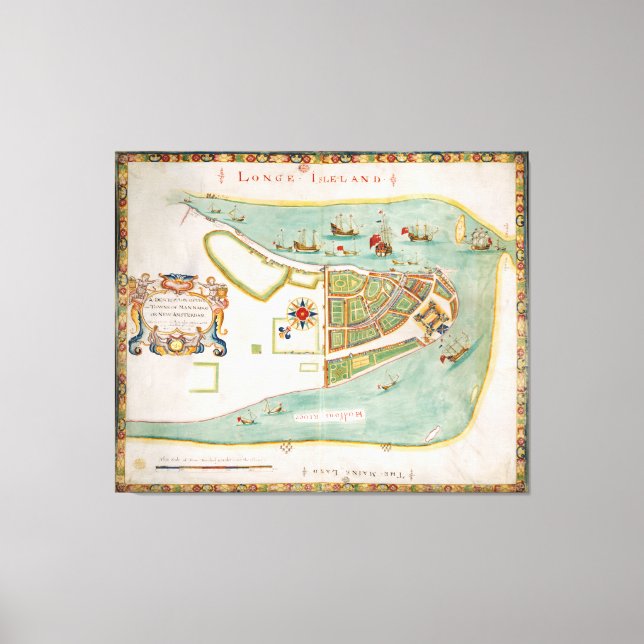 Impressão Em Tela Mapa histórico de Nova Iorque (1664) (Frente)