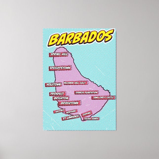 Impressão Em Tela Mapa ilustrado da Barbuda em Pop Art (Frente)
