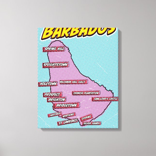Impressão Em Tela Mapa ilustrado da Barbuda em Pop Art (Frente)