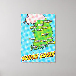Impressão Em Tela Mapa ilustrado da Coreia do Sul em Pop Art