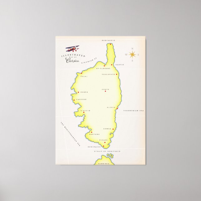 Impressão Em Tela Mapa ilustrado da Córsega (Frente)