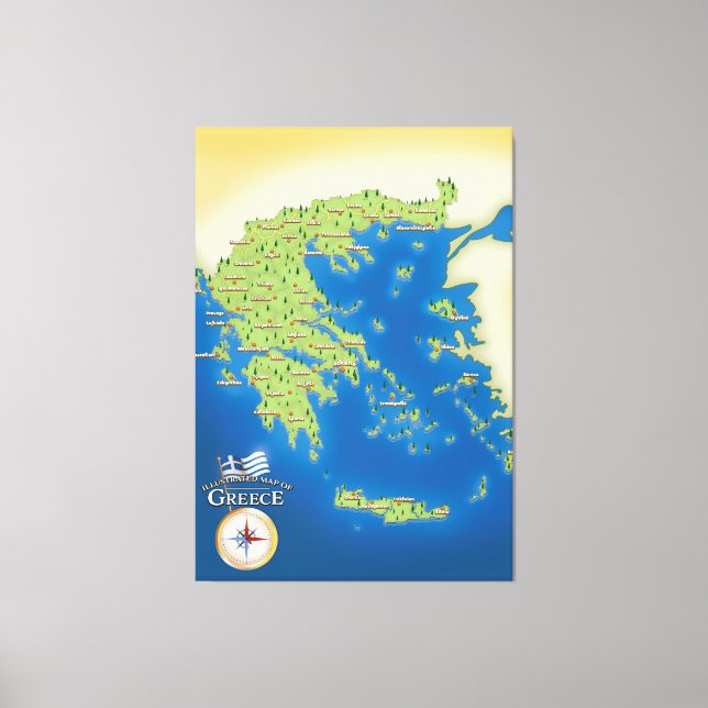 Impressão Em Tela Mapa Ilustrado da Grécia. (Frente)