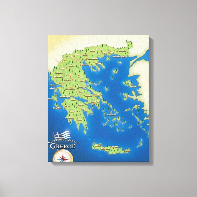 Impressão Em Tela Mapa Ilustrado da Grécia. (Frente)
