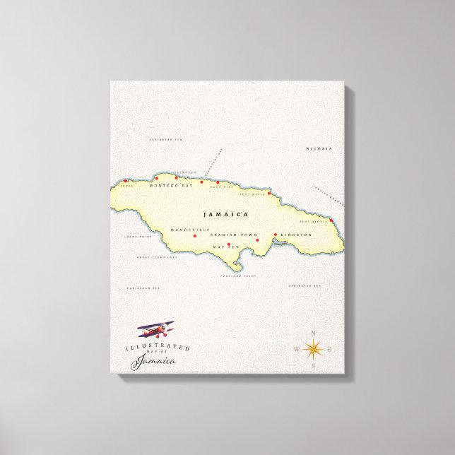 Impressão Em Tela Mapa ilustrado da Jamaica. (Frente)