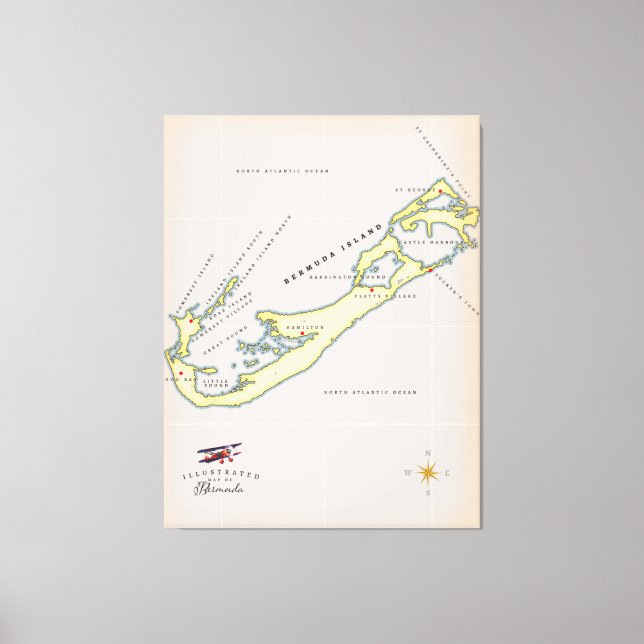 Impressão Em Tela Mapa ilustrado das Bermudas (Frente)