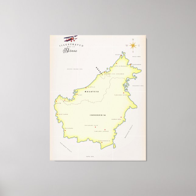 Impressão Em Tela Mapa ilustrado de Bornéu (Frente)