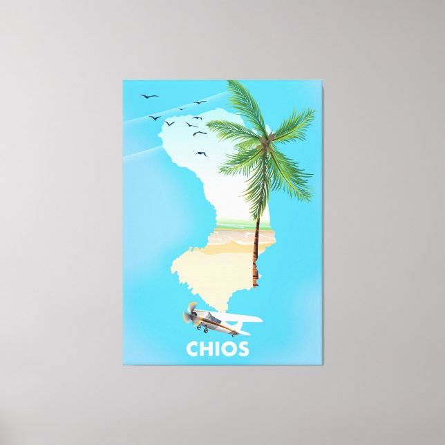 Impressão Em Tela Mapa ilustrado de Chios Grécia. (Frente)