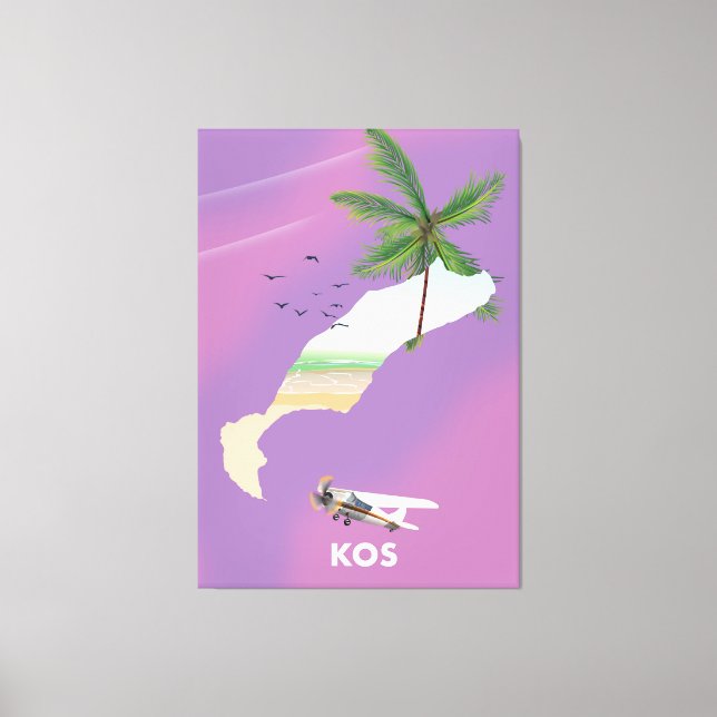 Impressão Em Tela Mapa ilustrado de Kos Grécia. (Frente)