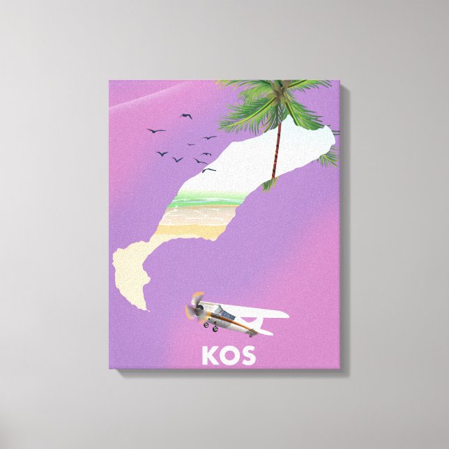 Impressão Em Tela Mapa ilustrado de Kos Grécia. (Frente)