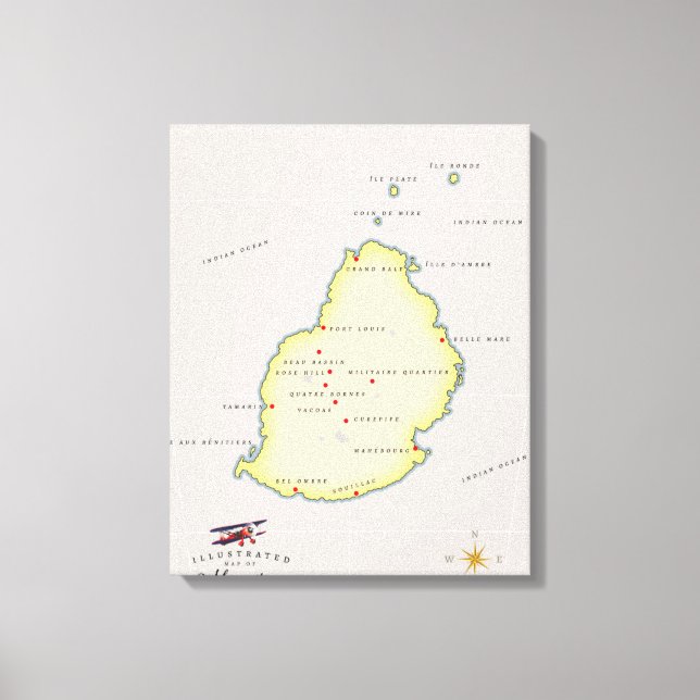 Impressão Em Tela Mapa ilustrado de Maurícia (Frente)