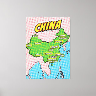 Impressão Em Tela Mapa ilustrado de pop Art na China