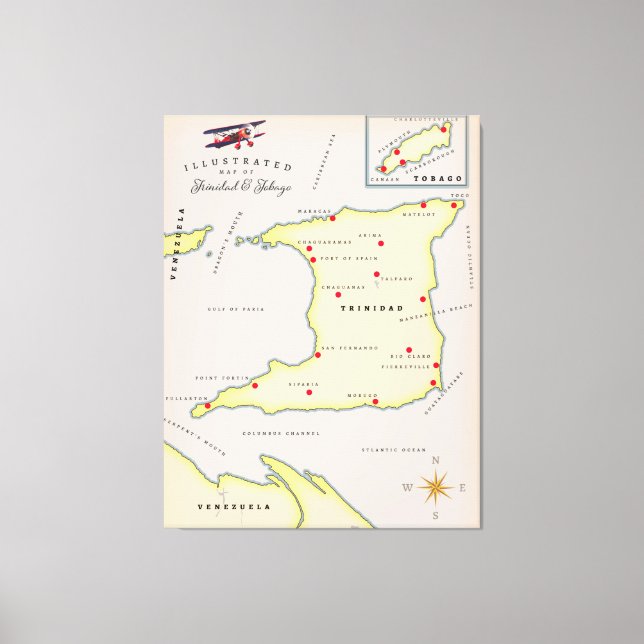 Impressão Em Tela Mapa ilustrado de Trinidad e Tobago (Frente)
