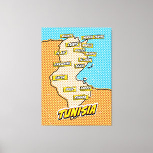 Impressão Em Tela Mapa ilustrado de Tunísia em Pop Art