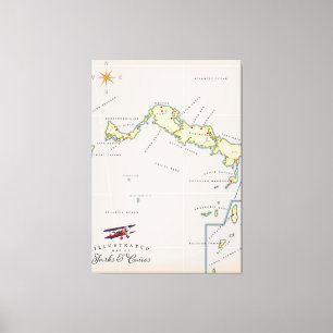 Impressão Em Tela Mapa ilustrado de Turks e Caicos