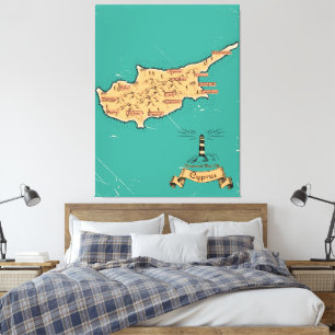 Impressão Em Tela Mapa ilustrado de Viagem Chipre