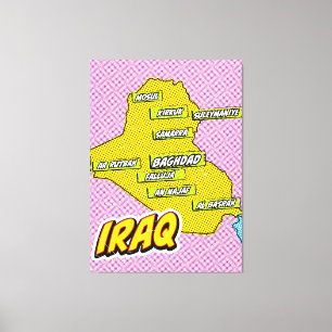 Impressão Em Tela Mapa Ilustrado do Iraque de pop Art