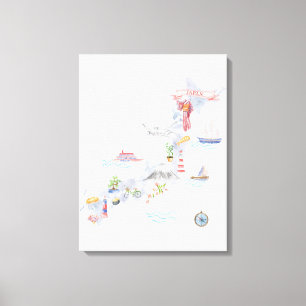 Impressão Em Tela Mapa Ilustrado do Japão