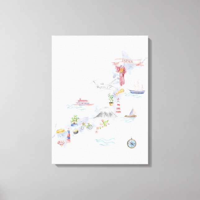 Impressão Em Tela Mapa Ilustrado do Japão (Frente)