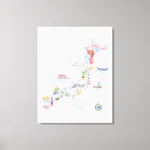 Impressão Em Tela Mapa Ilustrado do Japão