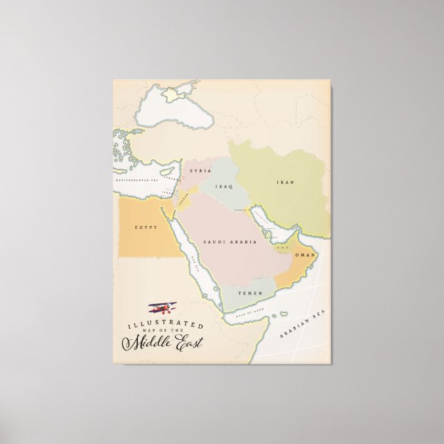 Impressão Em Tela Mapa ilustrado do Médio Oriente. (Frente)