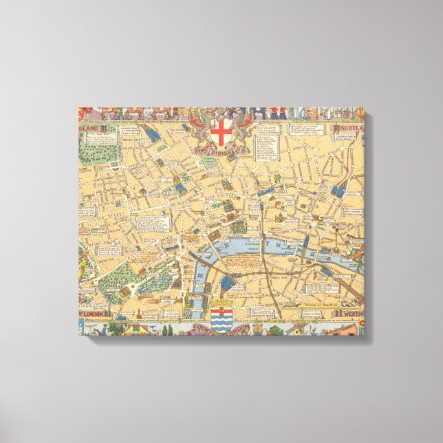 Impressão Em Tela Mapa infantil de Londres, Inglaterra 2 (Frente)