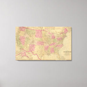 Impressão Em Tela Mapa litografado colorido mão dos Estados Unidos