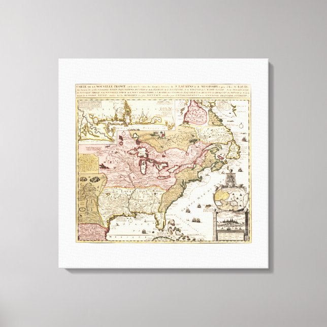 Impressão Em Tela Mapa medieval francês da América do Quebec/Nova-Fr (Frente)