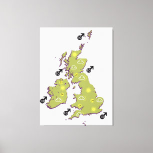 Impressão Em Tela Mapa meteorológico das Ilhas Britânicas Retro