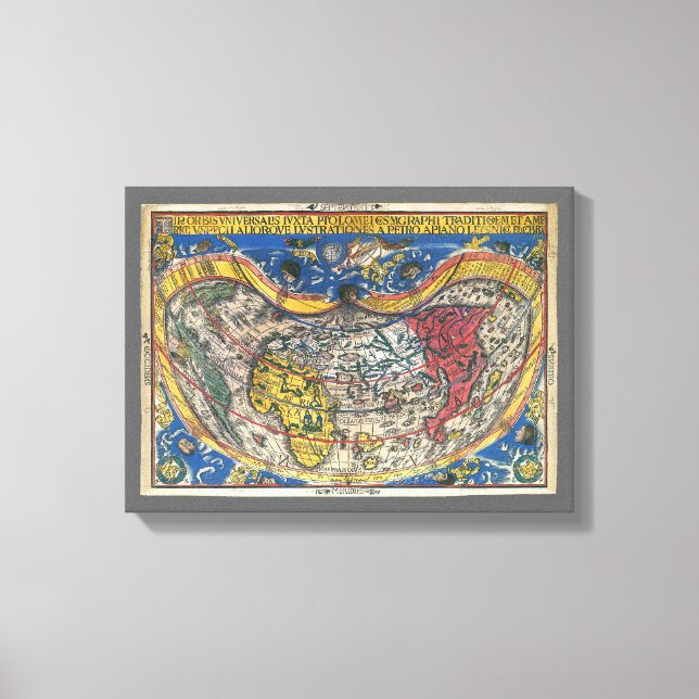 Impressão Em Tela Mapa Mundial Anti-Cardíaco de Peter Apian 1520 (Frente)